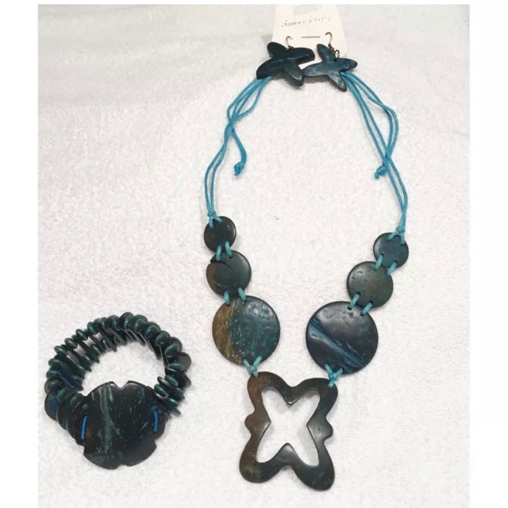 Necklace, Earrings Bracelet Set Coconut Shell Wood
